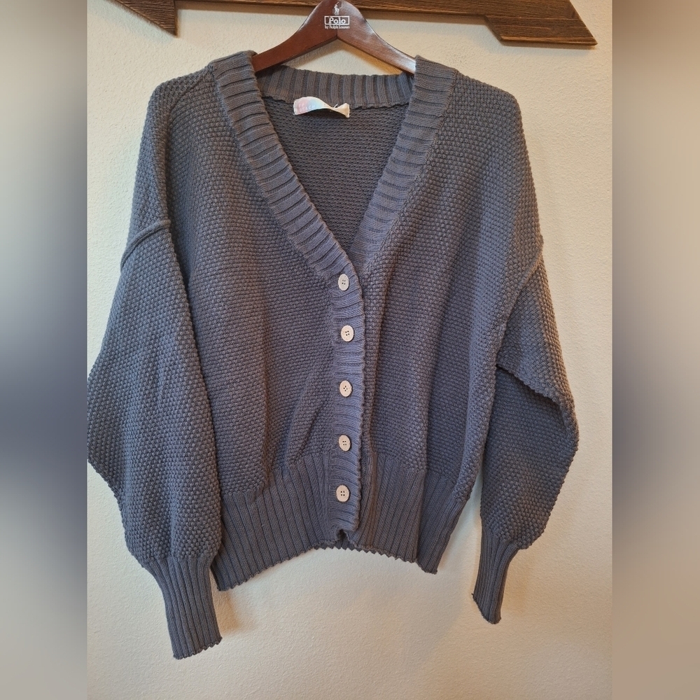Free People Beach Hailee Cardi Sweater Gray Knit Button Front Womens Size S
